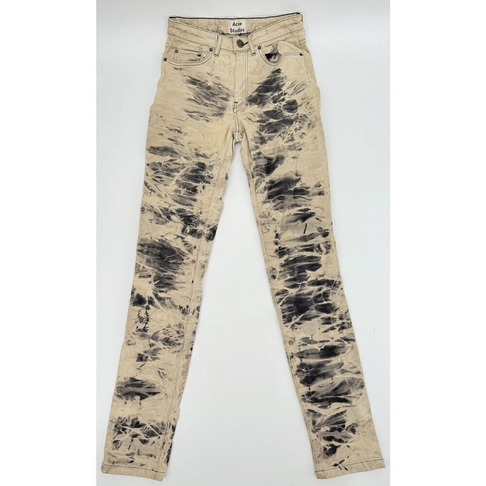 Acne Studios Pin Jeans Beige Tie Dye Beige Neutrals Distressed Skinny Wmns Sz 24